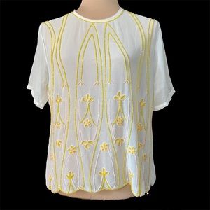 Floral embroidery sheer chiffon top L